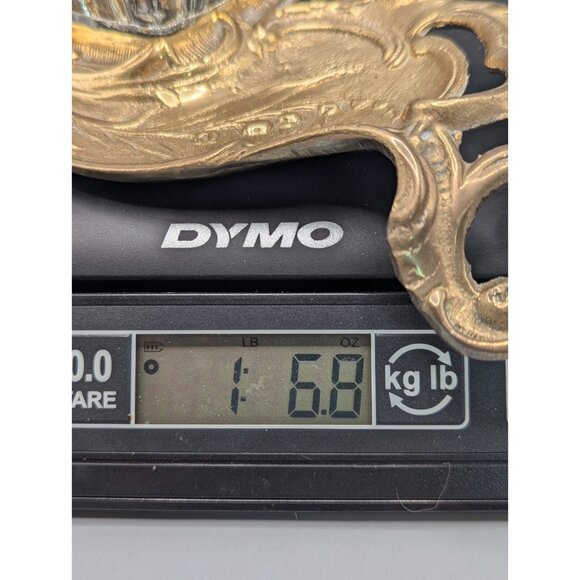 Vintage Brass Ornate Floral Inkwell with Glass Bottle & Lid - Picture 7 of 13